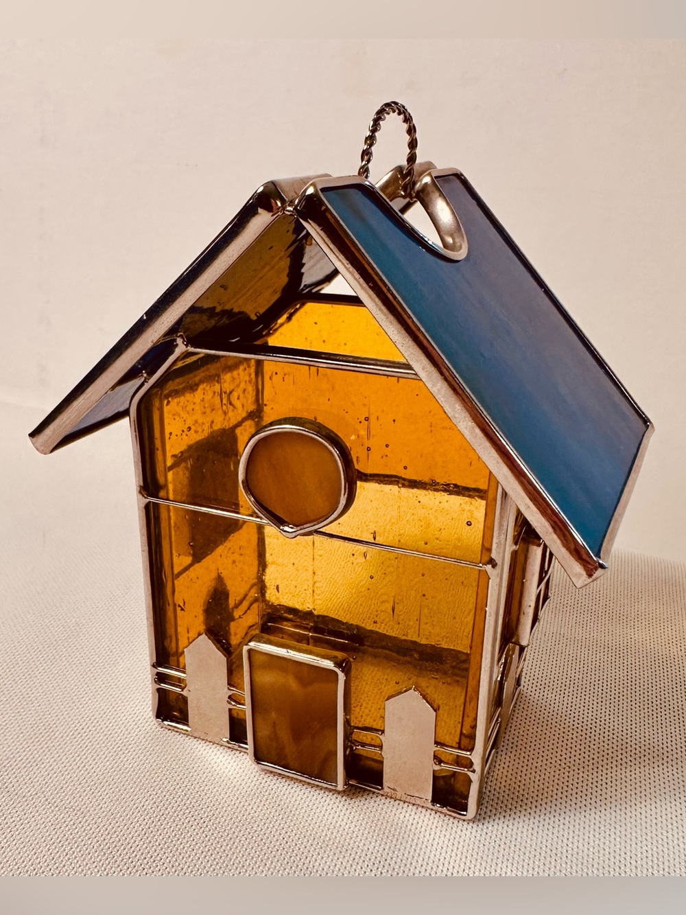 Beautiful Stained Glass Lantern Candle Tea  Holder Birdhouse Garden Decor